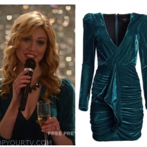 PATBO Velvet Ruched Mini Dress in Azure Blue - Size US 0 - Picture 2 of 15